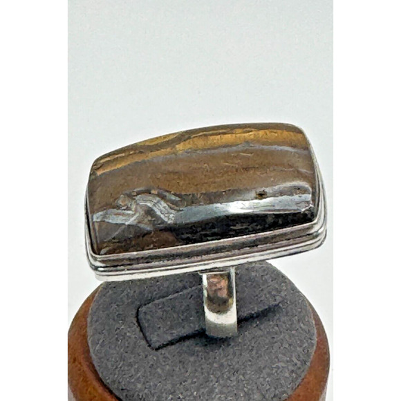 Rare Marramamba Tiger Eye Ring .925 Stone Sz 7.5 - 14.96 Grams - Picture 3 of 4